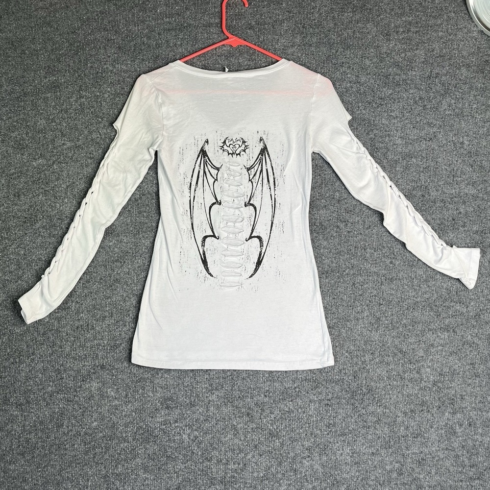Y2K Demi Loon Long Sleeve Shirt Size M Grunge Vampire Wings Gothic‎ White